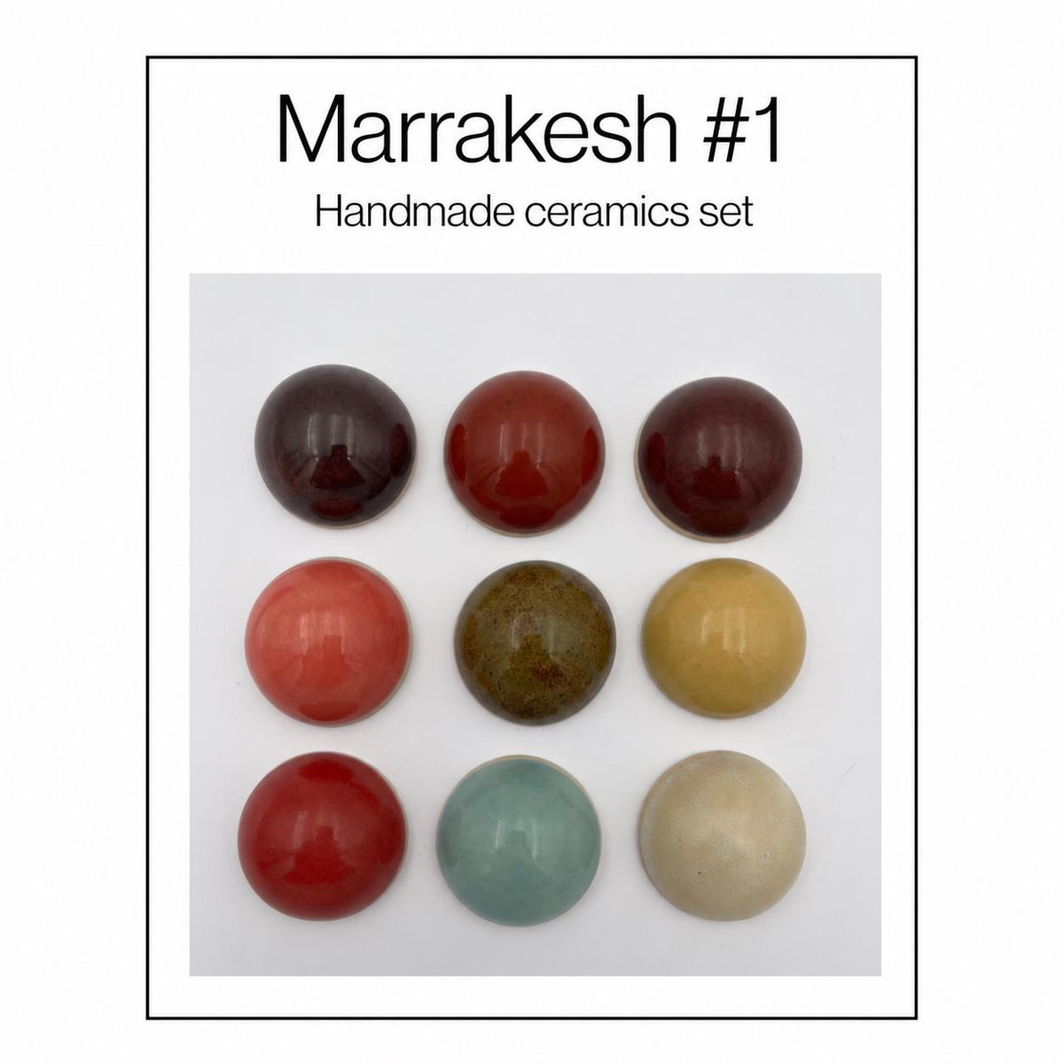Marrakesh set van 9 keramische wandkoepels in aardetinten en turquoise, diameter per koepel ca. 9.5 cm