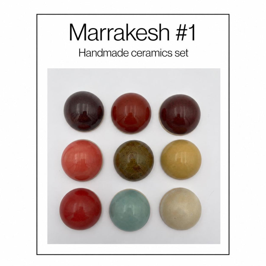 Marrakesh set van 9 keramische wandkoepels in aardetinten en turquoise, diameter per koepel ca. 9.5 cm