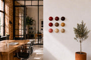 Ibiza keramische wanddecoratie in neutrale aardetinten, 9 koepels, diameter per koepel ca. 9.5 cm